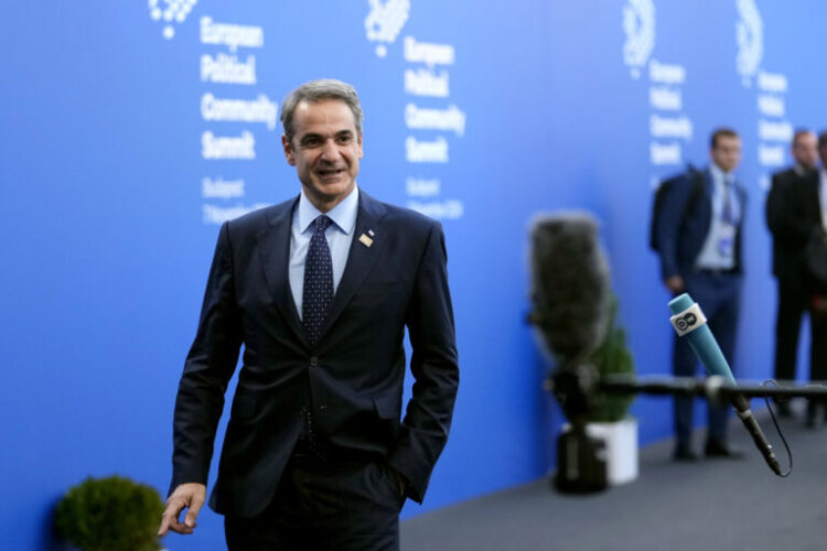 Greece's Prime Minister Kyriakos Mitsotakis arrives for the European Political Community (EPC) Summit at the Puskas Arena in Budapest, Hungary, Thursday, Nov. 7, 2024. (AP Photo/Petr Josek)